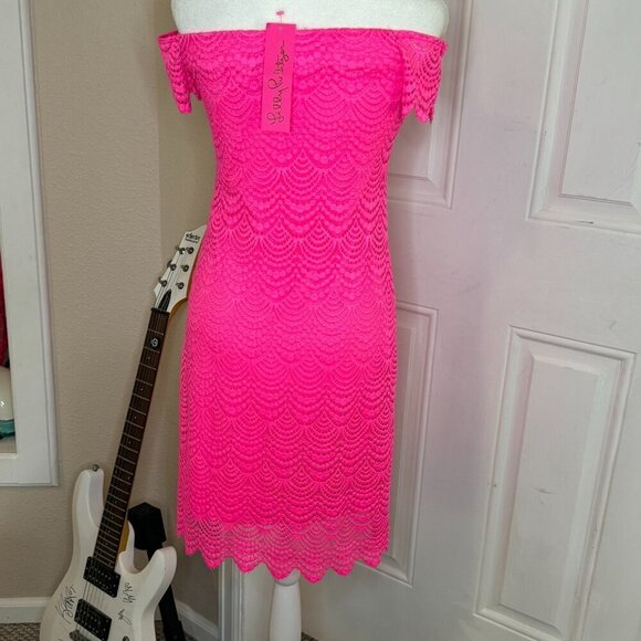 Lilly Pulitzer Pink off the shoulder dress size XS - Picture 2 of 9